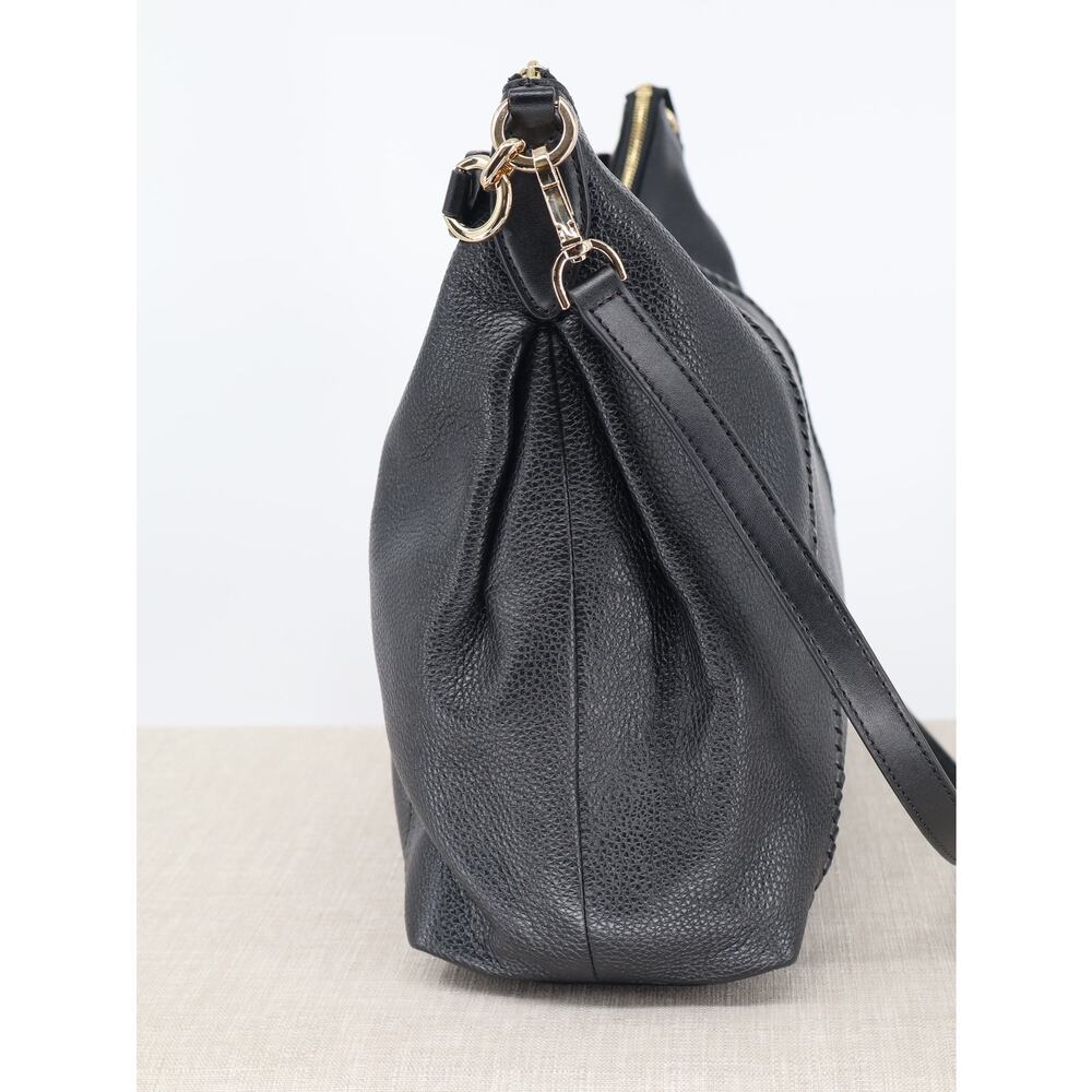 Michael Kors Sienna Black Pebbled Leather Convertible Shoulder Bag Braided Trim - Picture 4 of 9
